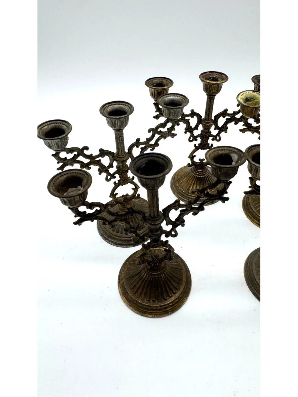 Vintage Interpur Italy Brass 3-Arm Candelabra Candle Holders Set of 5